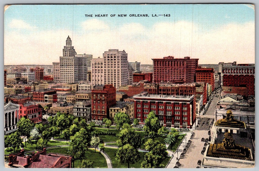 Vtg Linen Postcard City Hall Skyline View New Orleans, LA 1940s