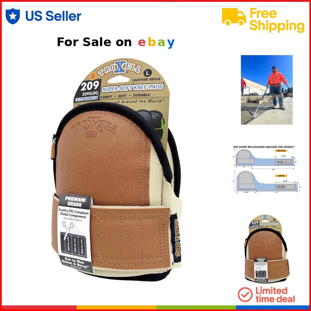 Large Water-Resistant Faux Leather Neoprene Safety Kneepads with Cushion