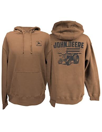 John Deere Men's Construction Brown Vintage Flag Hoodie (Large) LP81824