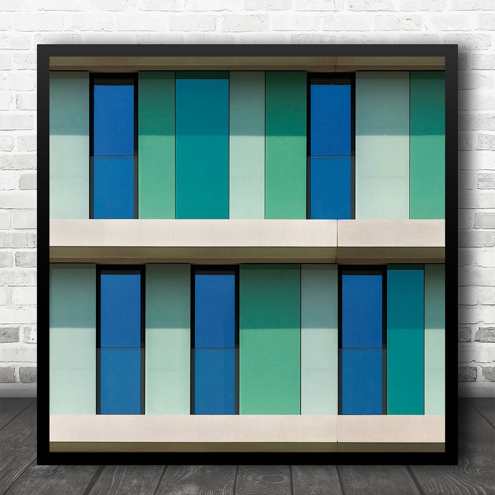 Green Shapes Geometry Lines Architecture Windows Shades Square Wall Art Print
