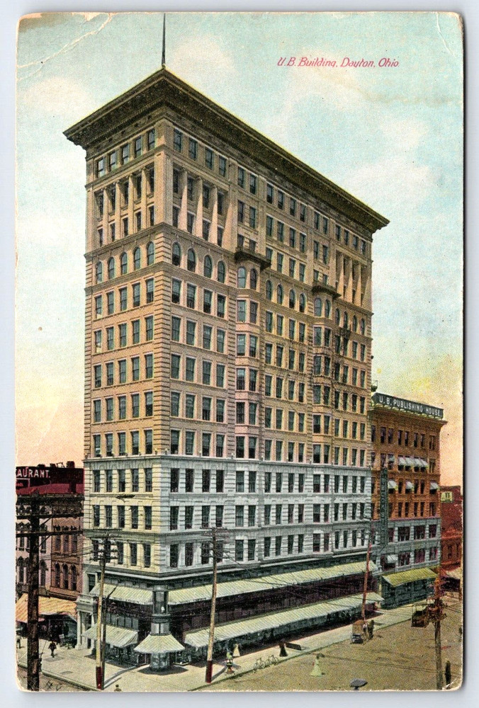 Vintage Old Antique Postcard United Brethren Building Street Dayton Ohio USA