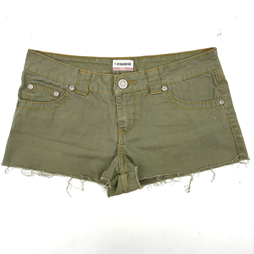 Vintage 90s Y2K No Boundaries Stretch Olive Green Cut-off Micro Shorts 9 29x1.5