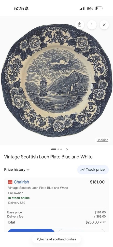 Scottish Loch Blue White Ceramic Plate, Vintage Pottery, Decorative, Scotland