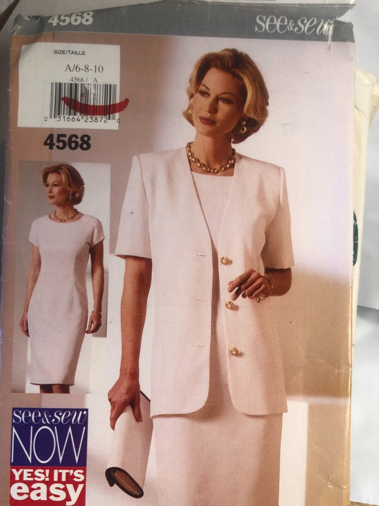 See & Sew 4568 sewing pattern, Easy Misses Dress & Jacket , Sizes 6-10, UNCUT