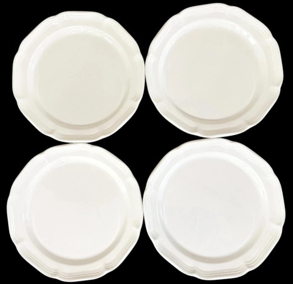 Set Of 4 ~ Mikasa French Countryside All White Dinner Plates 10.75” Vgc Japan