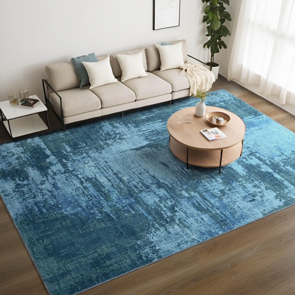5x7 Blue Living Room Area Rug, Large Washable Rugs for Bedroom Dining Room, S...