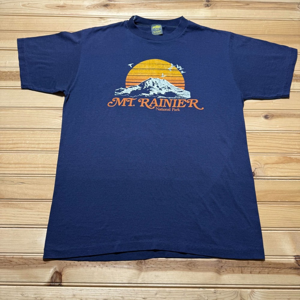 Vintage 1982 Mt. Rainier National Park Sunset Mountain Souvenir T-Shirt - Large