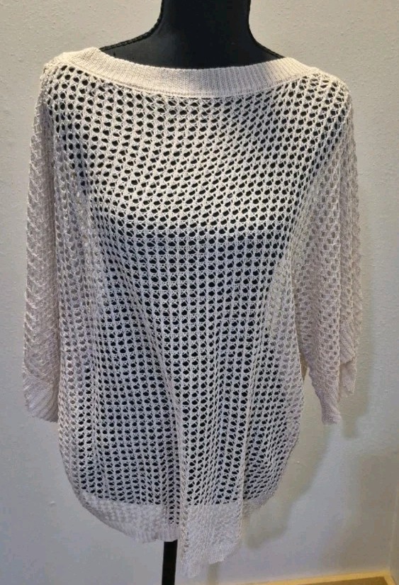 Women's XL Open Knit Mesh Sweater Dolman Sleeve Beach Cover Up NWOT