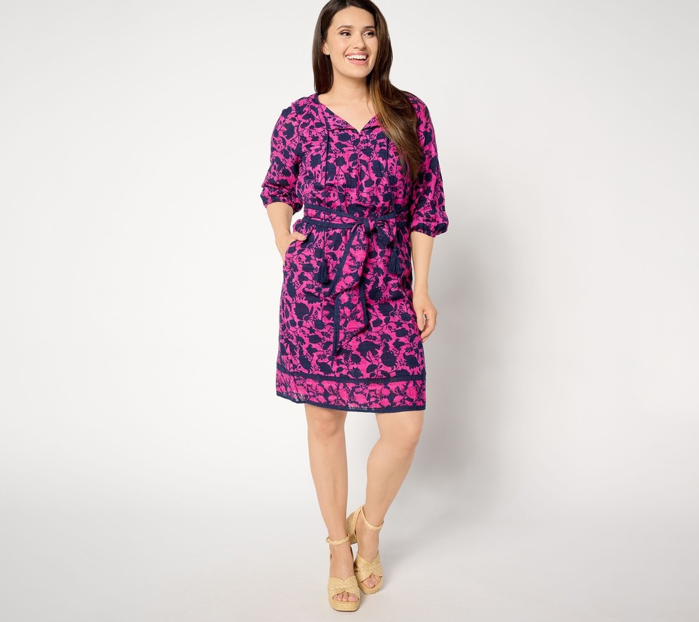 Studio Park Women's Dress Sz L Regular Printed with Removable Belt Red A648605