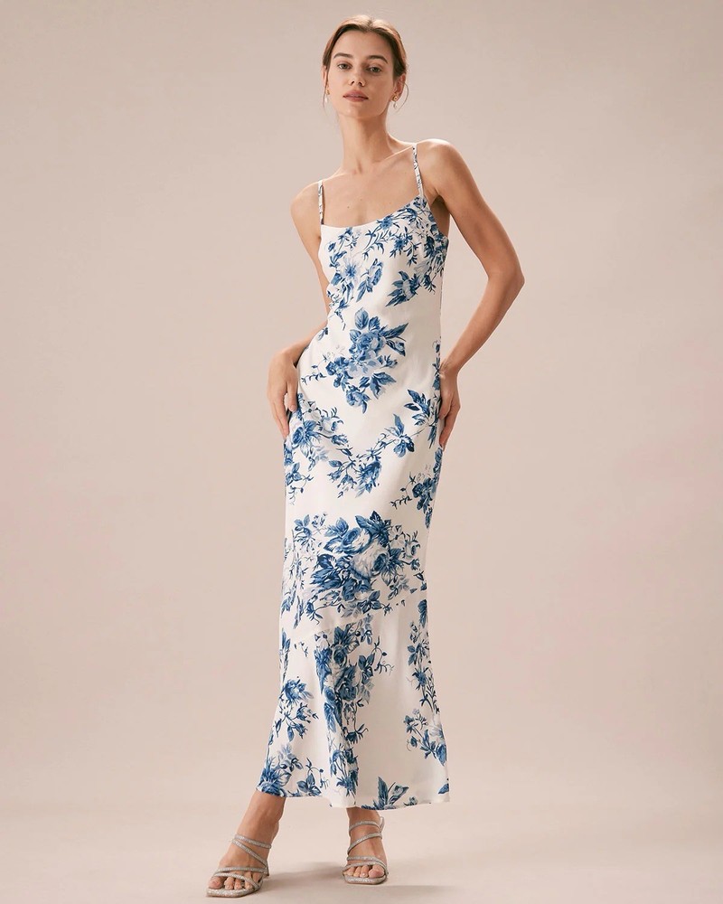 EUC Film wardrobe Slipdress White Blue Maxi Long Sundress RIHOAS Size Small