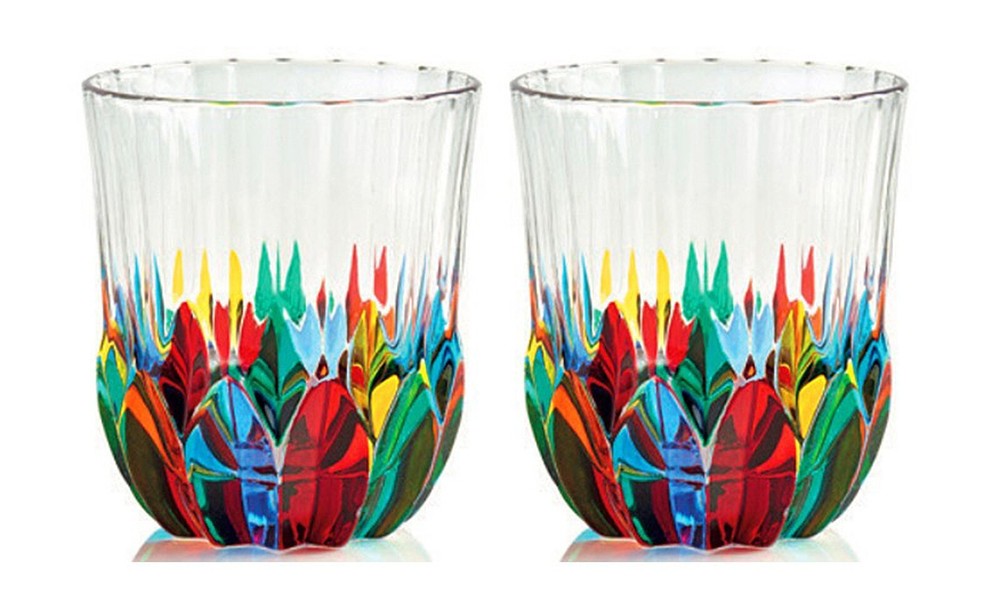 Palermo Stemless Venetian Glass Old Fashioned Wine Glass Pair  