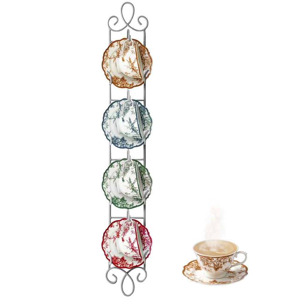 1 Pcs 36'' x 5'' Tea Cup and Saucer Display Stand 4 Tiers Vertical Wall Mount...