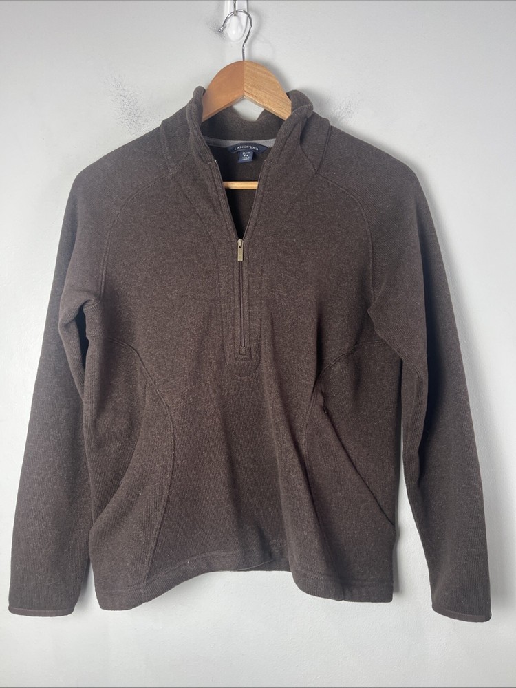 Lands End Womens Knit Pull Over Shirt Brown 1/4 Zip Size Small