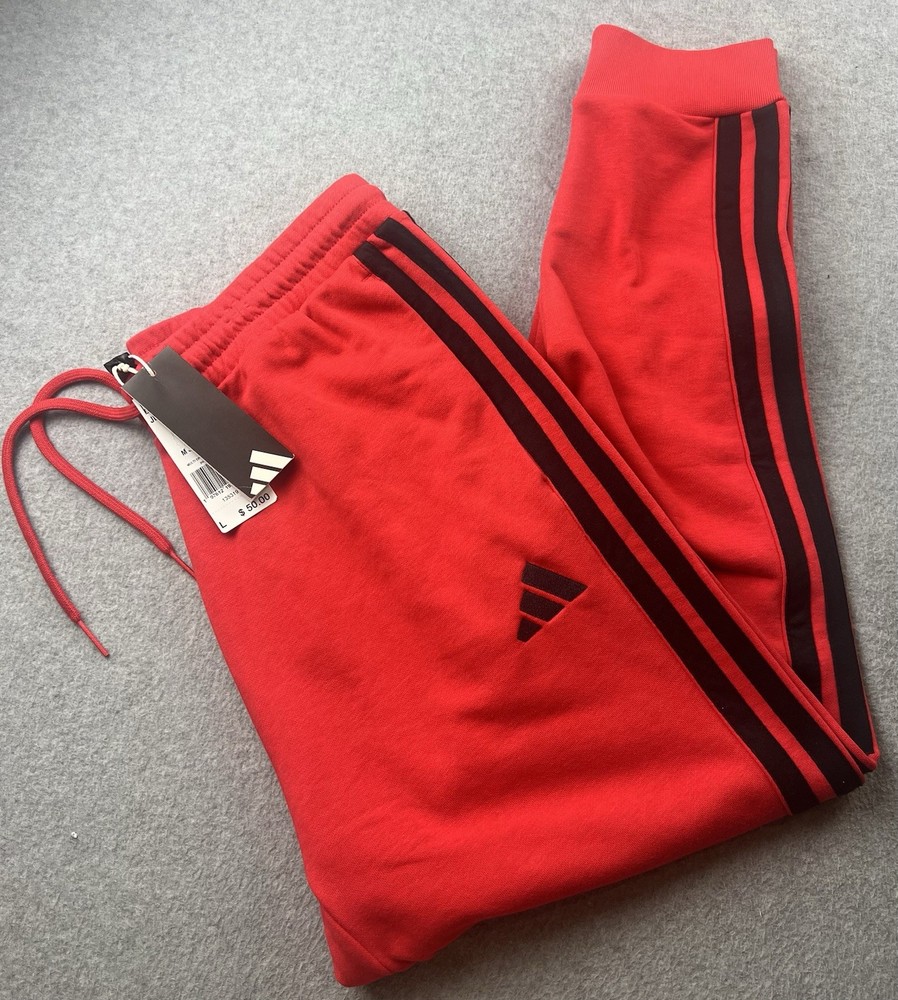 Adidas Men's Sweatpants Red/Black 3 Stripes French Terry Size Large JD1880 NWT