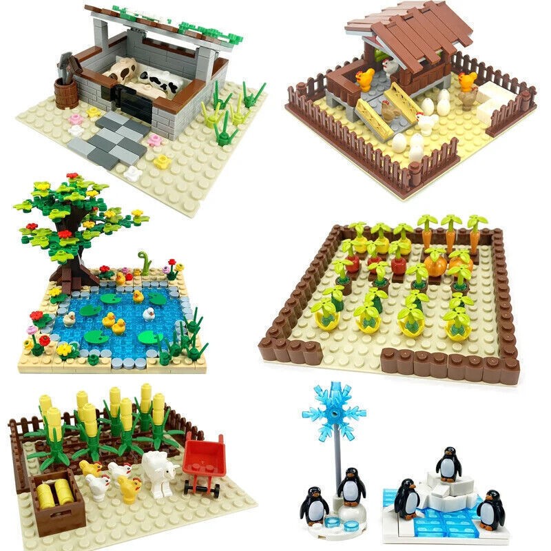 Lego Farm Animals Minifigure Set with Wildlife Vegetables Crops MOC Garden