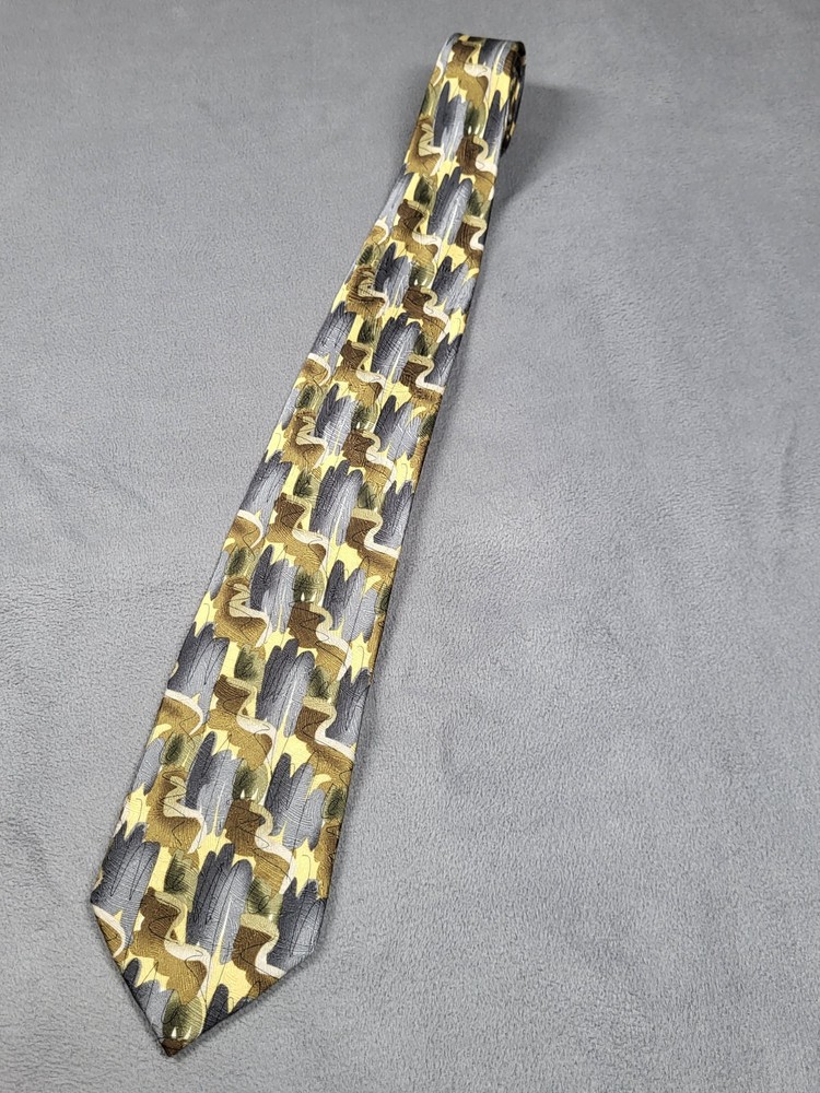 J. Garcia Jerry Garcia Men Silk Tie Abstract Geometric Gray Yellow Paris Rain Co