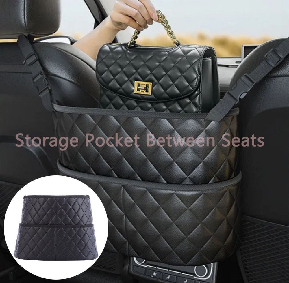 Black Car Storage Pocket Handbag Holder Between Seats Organizer PU Leather Bag