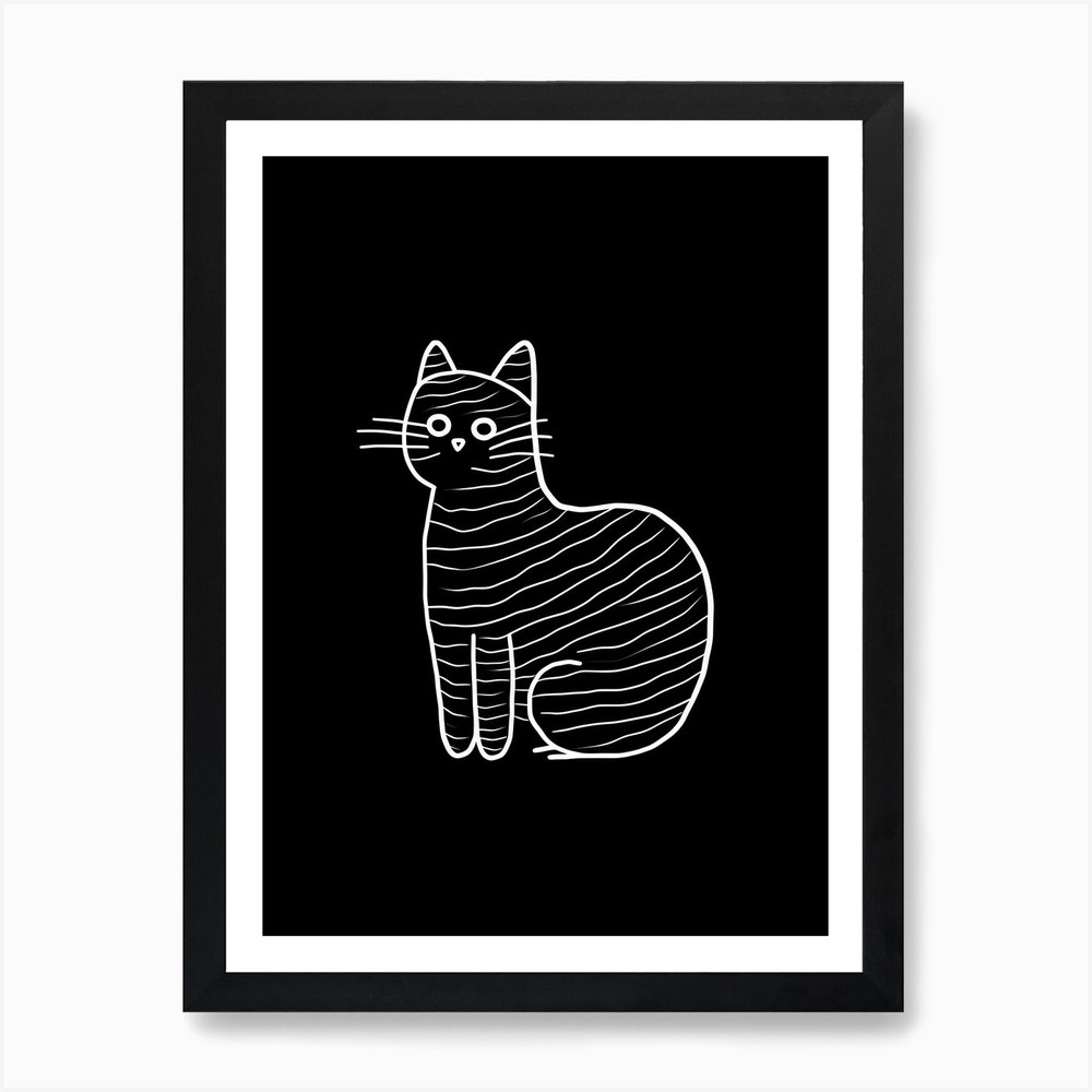 Abstract Cat Line Drawing Framed Wall Art Canvas Print Poster-image