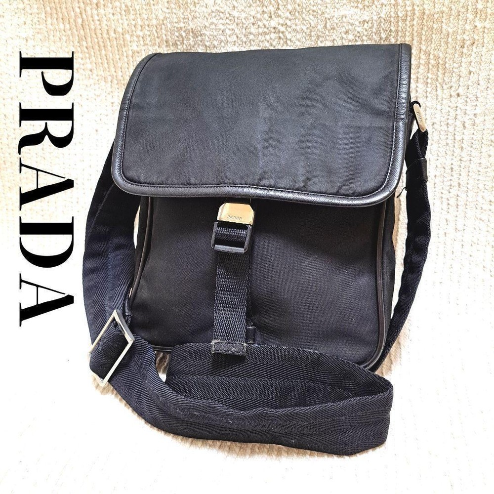 Prada White Nylon Shoulder Bag with Triangle Logo Pre-Owned