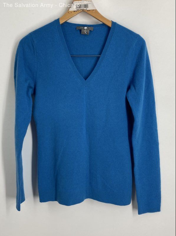 Ann Taylor Womens Blue Knitted Long Sleeve V-Neck Pullover Sweater Size XS