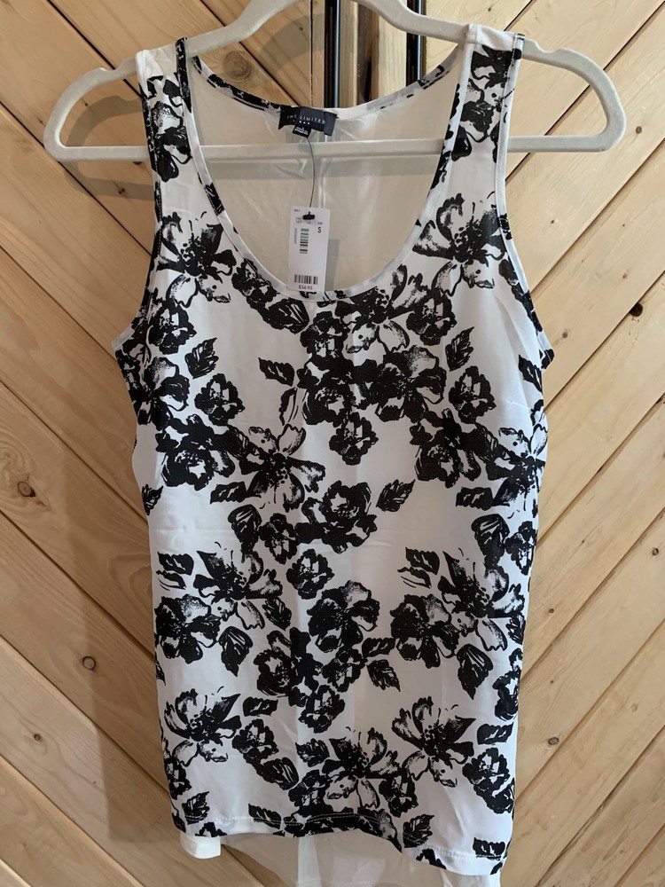 The Limited S Women's White Black Floral Sheer Chiffon Sleeveless Tank Top