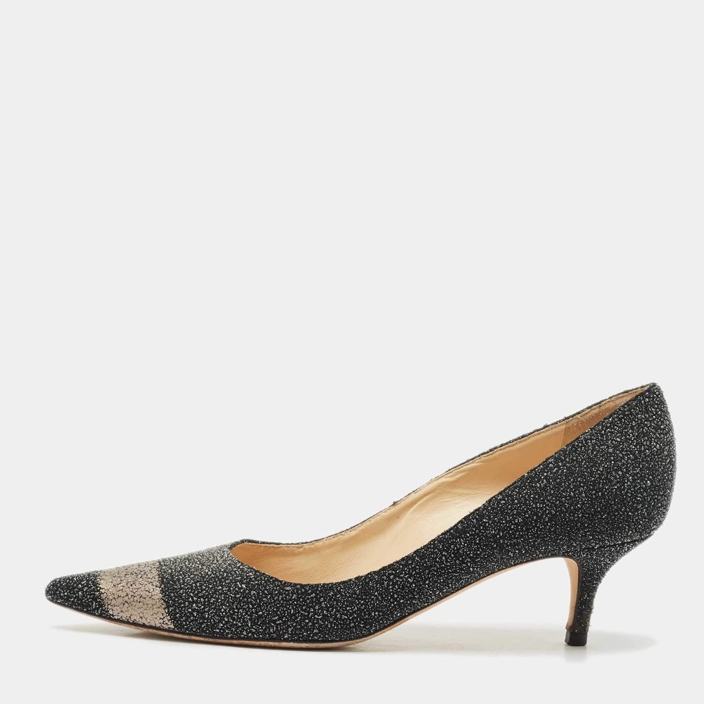 Jimmy Choo BlackSilver Glitter Suede Pointed Toe Pumps Size 38