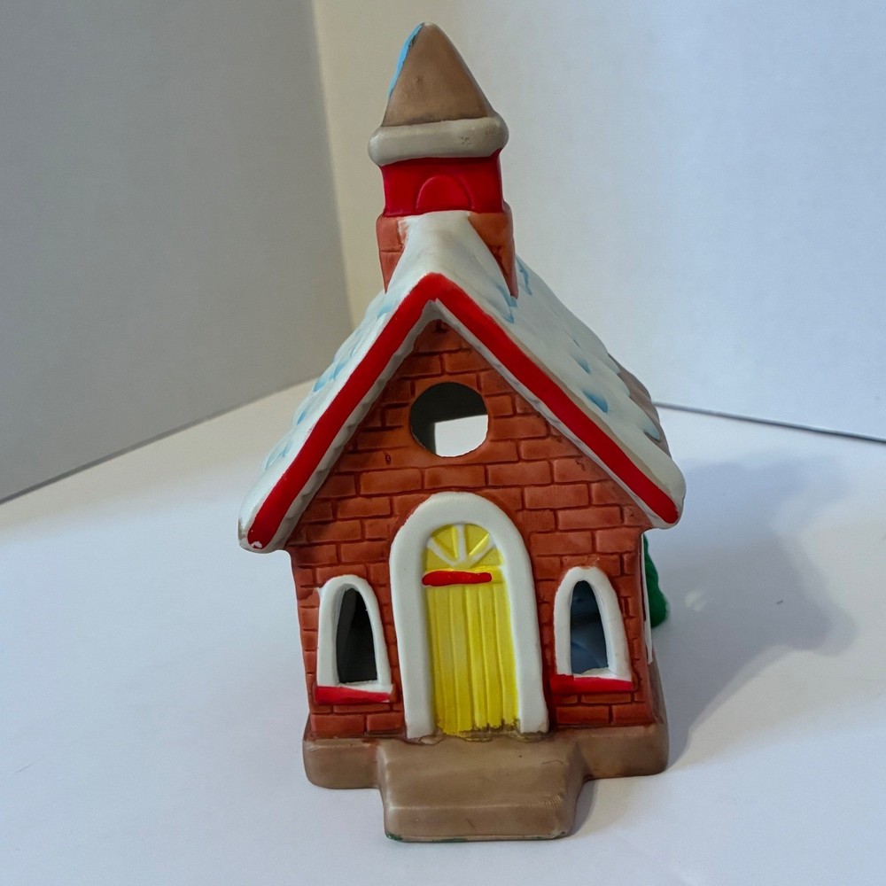 Vintage Ceramic Christmas Village Church House Snow Accent Miniature Holiday-image