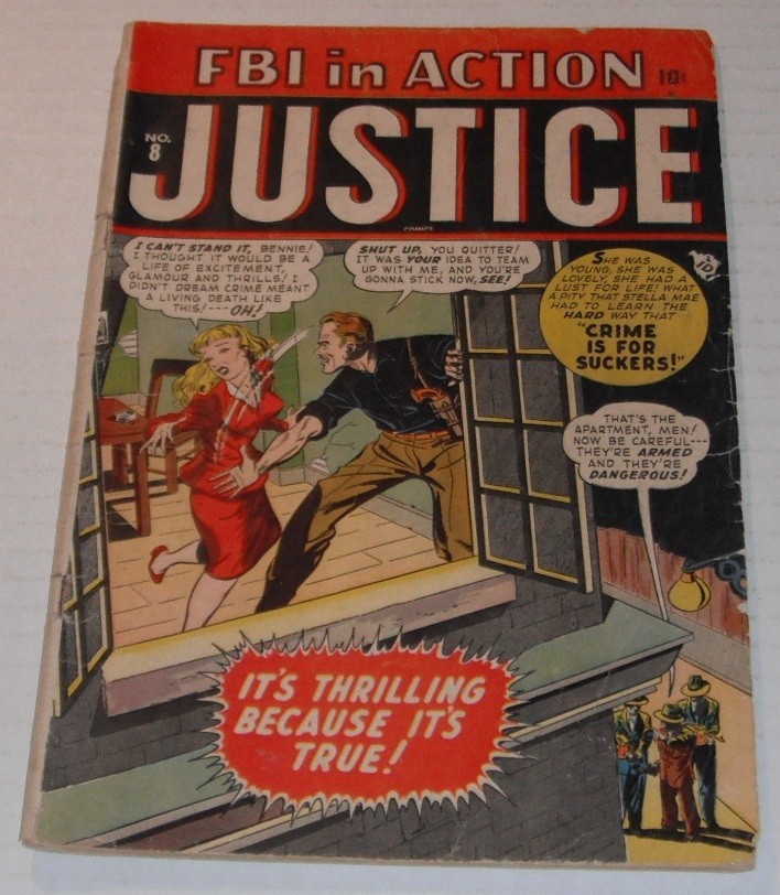 Justice # 8 (#2)..Good-VG  3.0 grade--good girl art..1948 Marvel-Atlas comic--BA