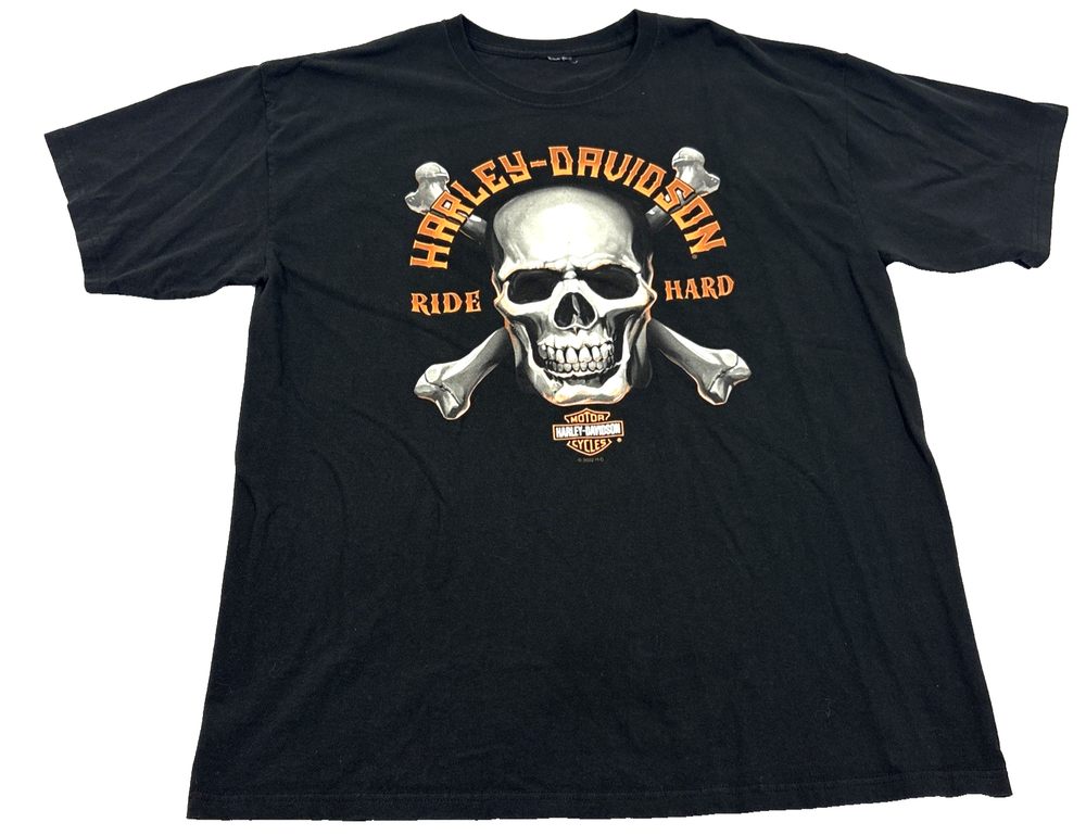 Vintage Harley Davidson Peterson’s Miami Ride Hard Skull T-Shirt Mens XL Black ✅