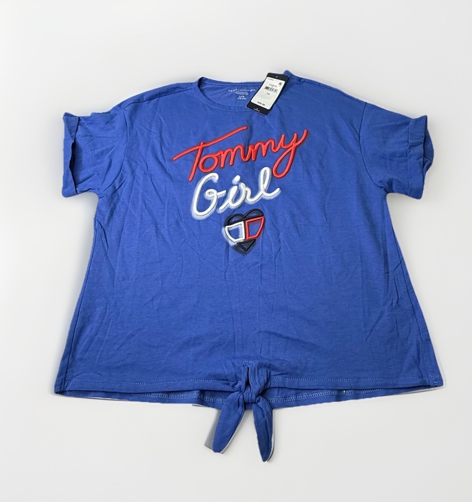 Tommy Hilfiger Big Girls Blue Front Tied Short Sleeve Short Sz L (12-14) NWT