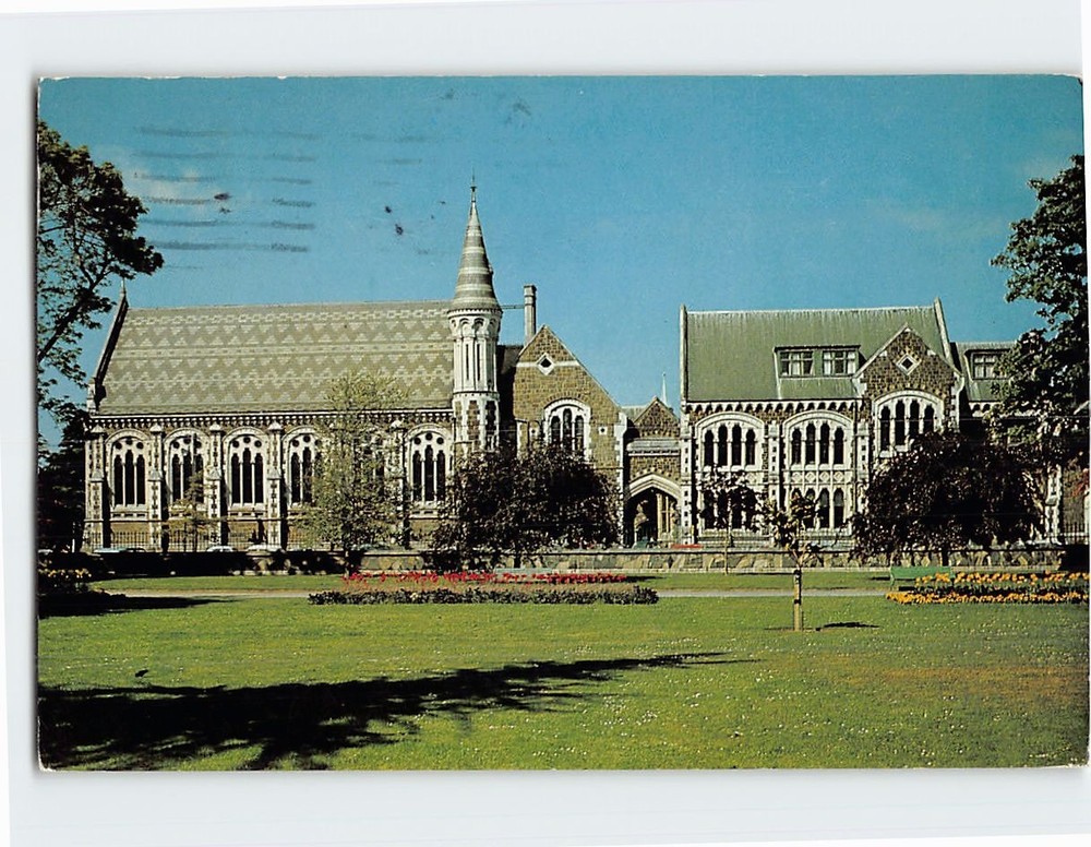 Postcard Canterbury University from Botanical Gardens Christchurch New Zealand