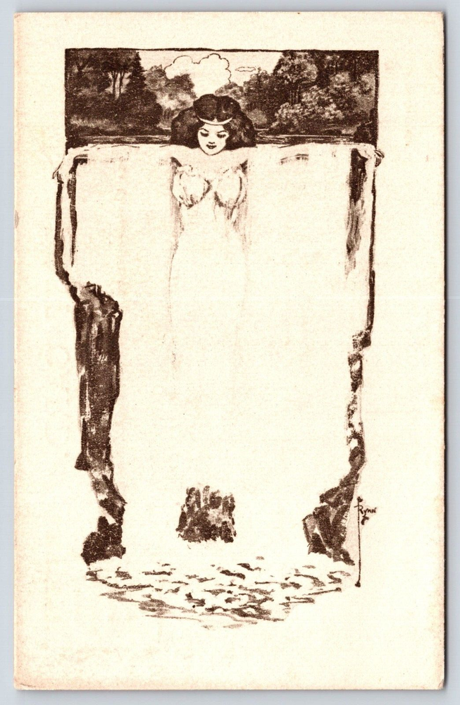 Abstract Art Woman Waterfall Dress Vintage Postcard-image