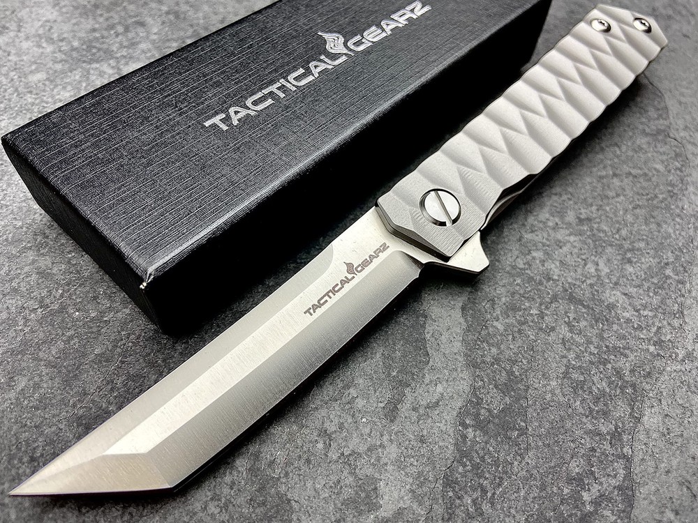 Titanium Pocket Folding Knife for EDC, Solid Tc4 Titanium Handle, CPM D2 Stee...