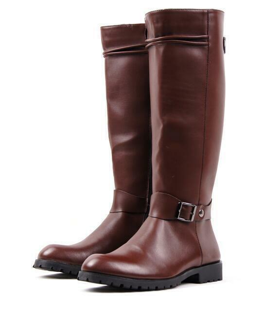 Men’s Knee-High Equestrian Riding Boots in Faux Leather Military Style  