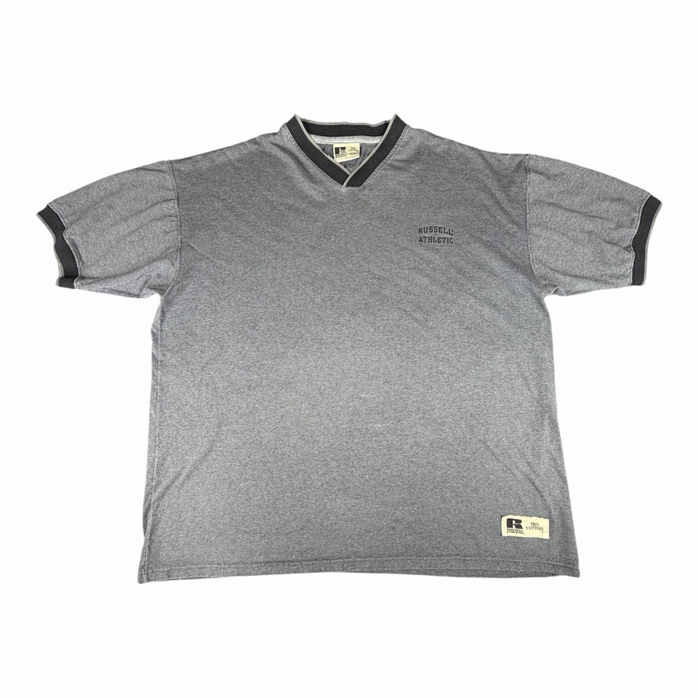 Vintage Russell Athletic Pro Cotton Gray V-neck Short Sleeve Men's T-shirt XL
