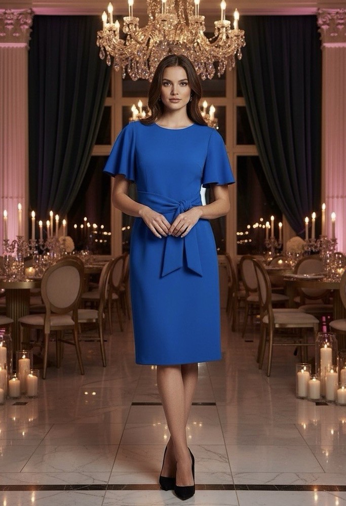 Donna Morgan French Blue Flutter Sleeve Tie Waist Dress Women’s Size 6 NWT $139