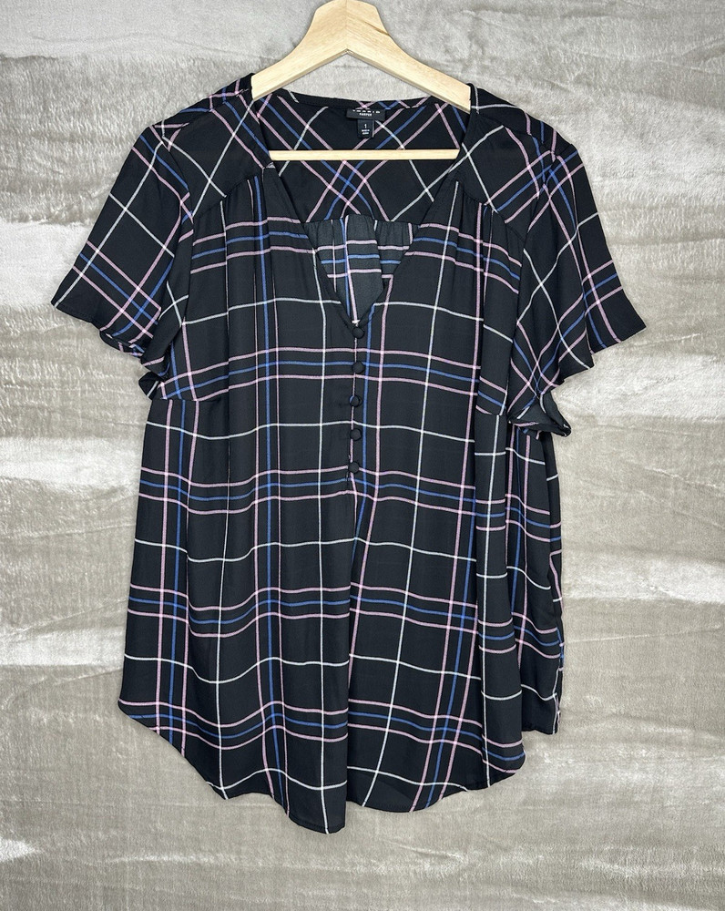 Torrid Harper Plaid V-Neck short Sleeve Woven Blouse Plus 1