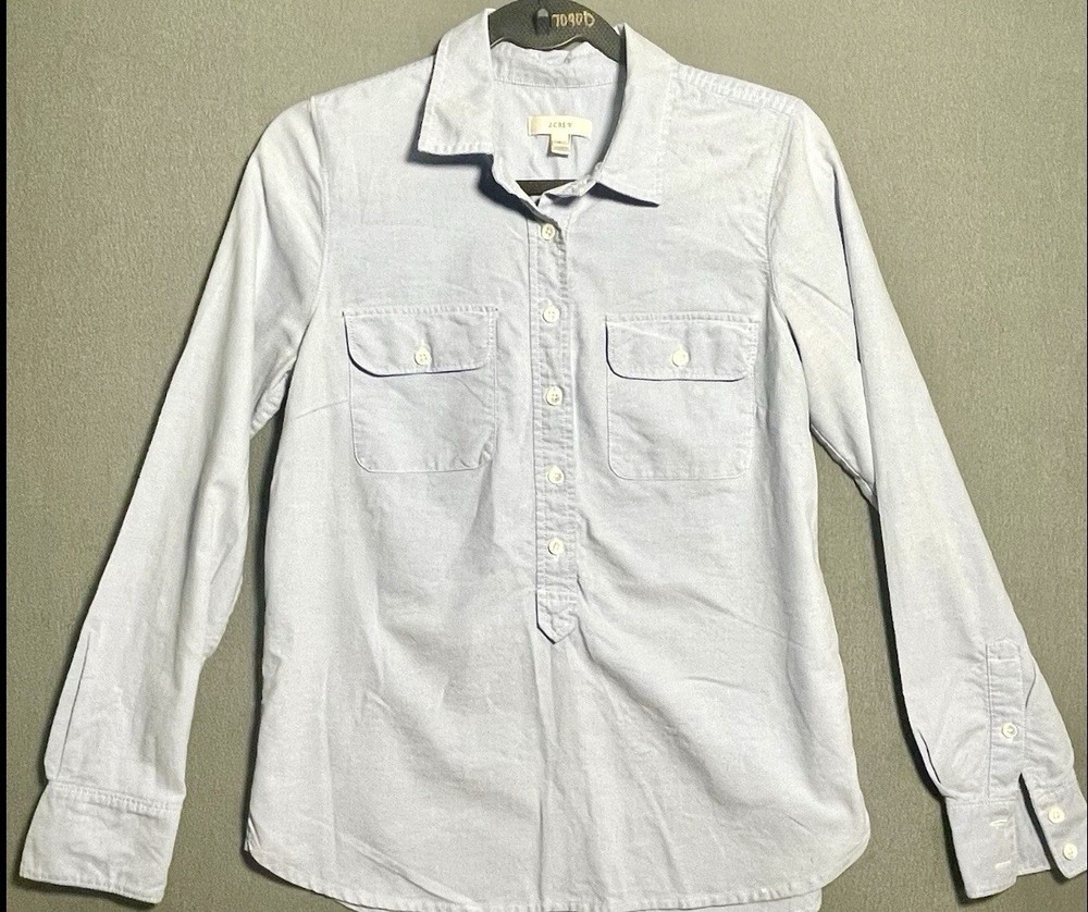 J.Crew Women’s Blue Oxford Shirt Size 2 Button Front 100% Cotton Long Sleeve