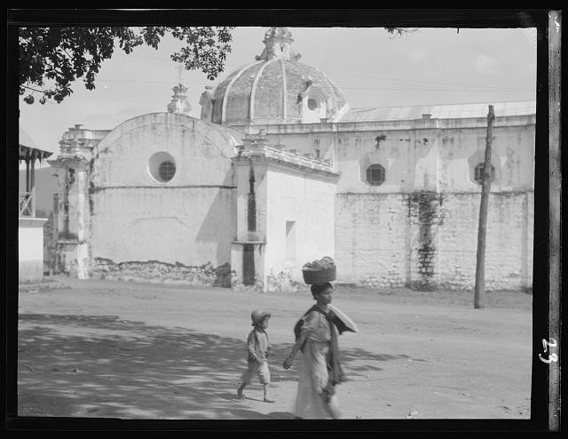 Photo:Cuba 1900s Church Street Woman Child Travel View
