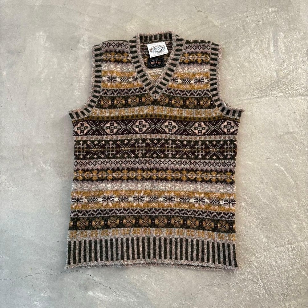 Jamieson’s Beams Exclusive Fair Isle Wool V Neck Vest Multicolor Mens Size S