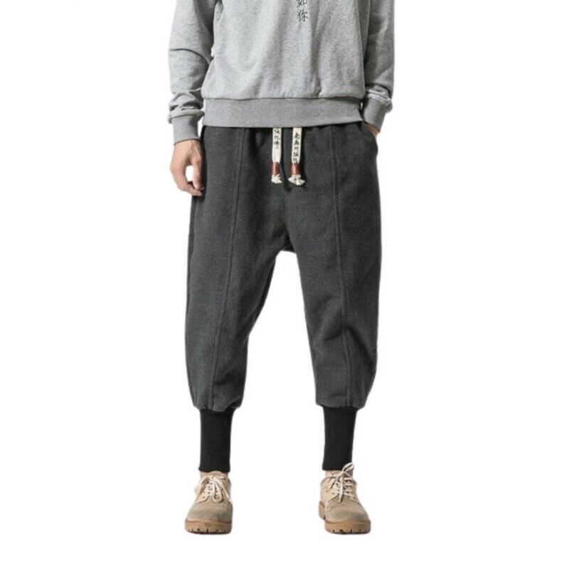 Men's Chinese Winter Woolen Harem Pants Thicken Cotton Trousers Casual Party