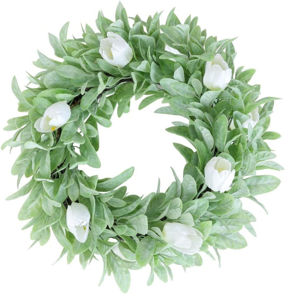 18-Inch Artificial Lambs Ear Wreath for Elegant Home Decor