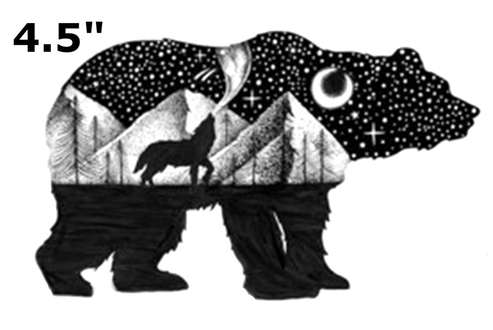 Bear Wolf Mountains Moon Stars - Car Truck Window Bumper Graphics Sticker Decal