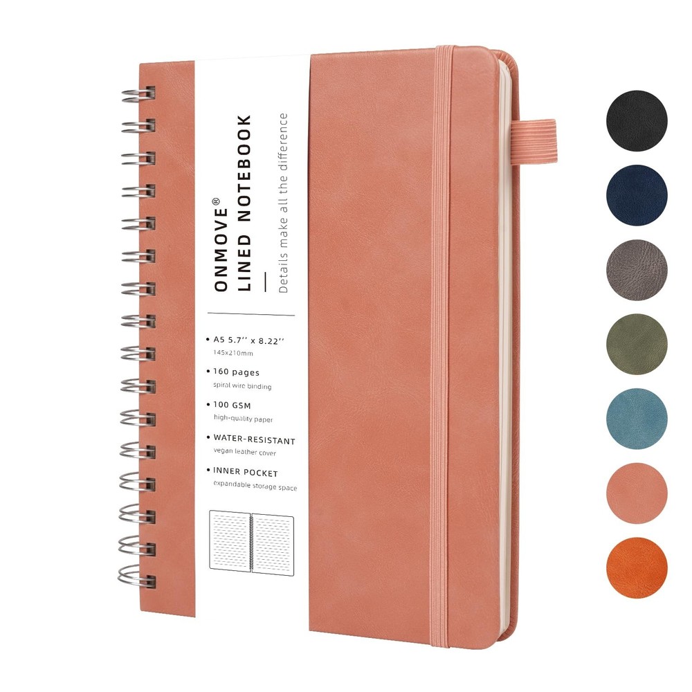 Lined Spiral Notebook Journal for Women Men 160 Pages A5 College Ruled Hardco...