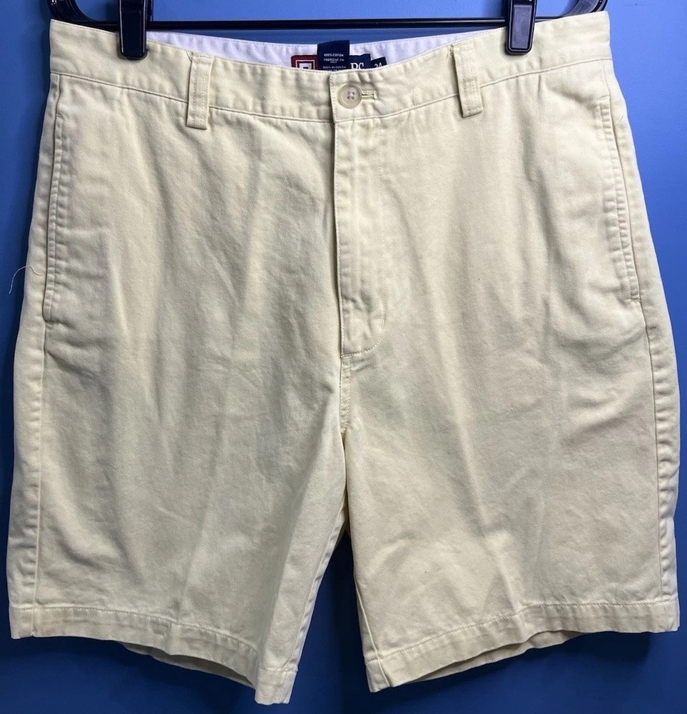 Chaps Shorts Men’s Size 34 Yellow Chino Preppy Stretch 8” Inseam Flat Front