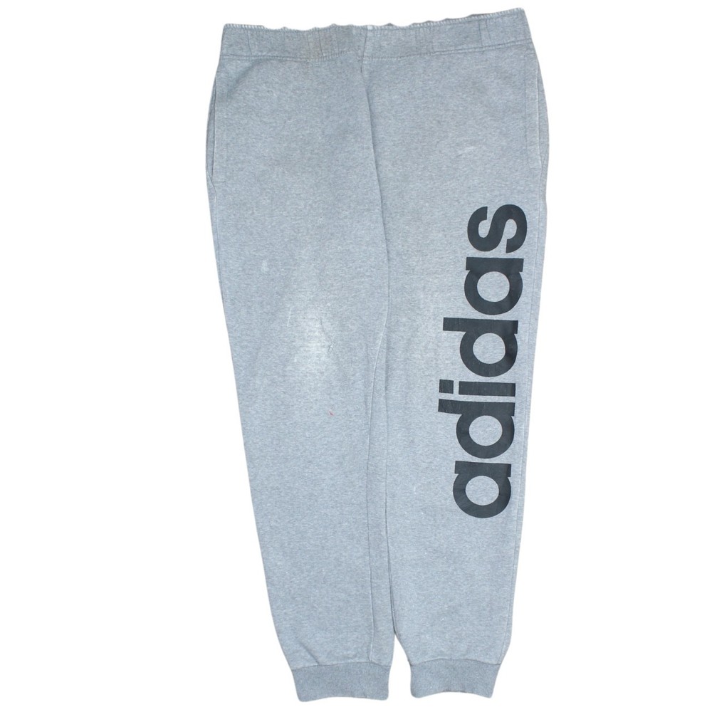 Adidas Mens Joggers Grey Fleece Cuffed Elastic Waist Big Logo Track Pants M