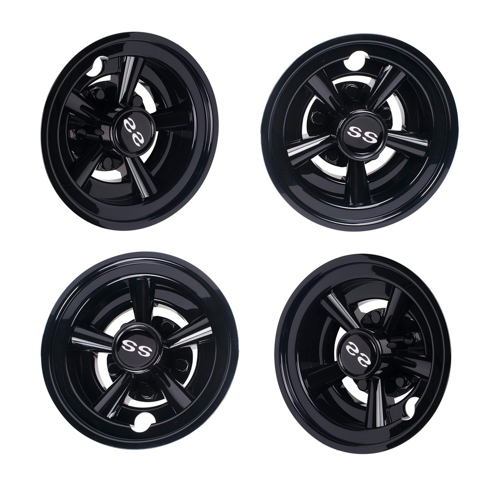 NOKINS 8in Chrome Black Golf Cart Wheel Covers Hub Caps Set of 4