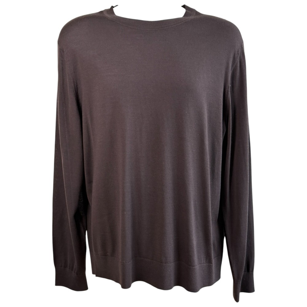 Theory Mens Crewneck Regal Wool Lightweight Sweater Brown Size XL Quiet Luxury