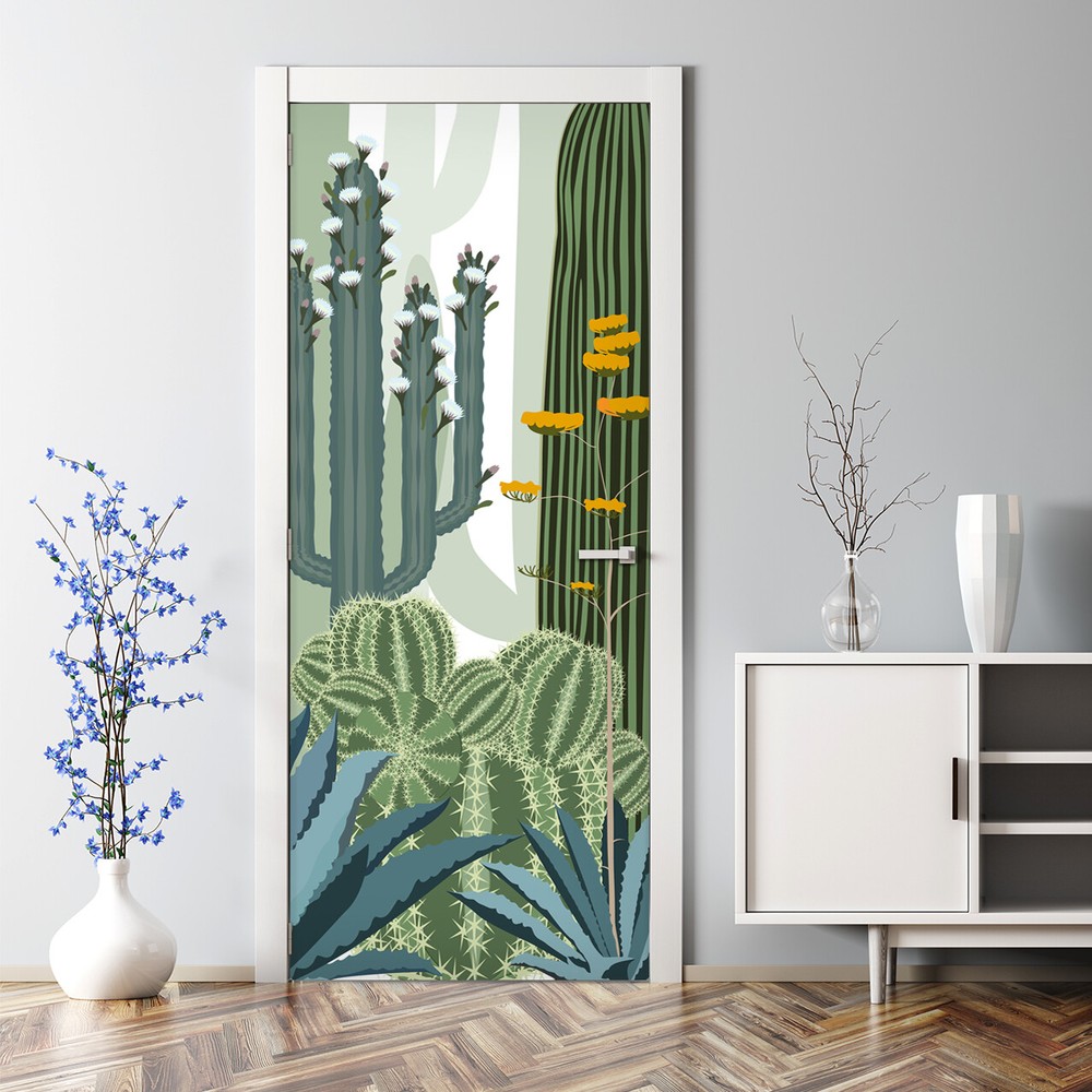Self-adhesive reusable cactus door decal bubble-free wallpaper