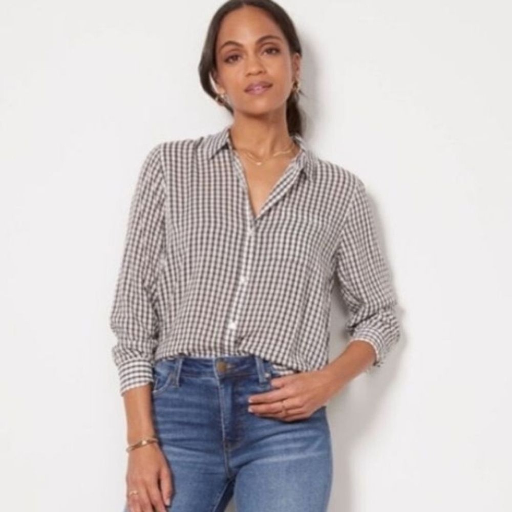 Rails Black White Checkered Gingham Button Down Shirt Size S Rayon Plaid EUC